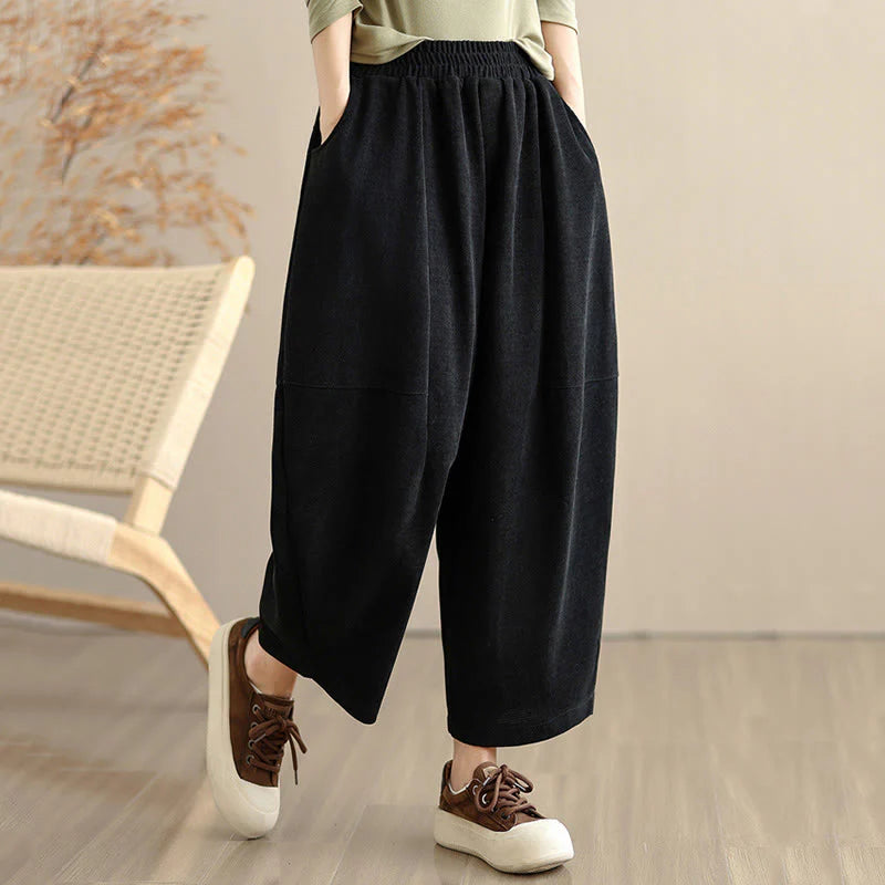Buddha Stones Women's Fall Patchwork Plain Corduroy Harem Pants With Pockets