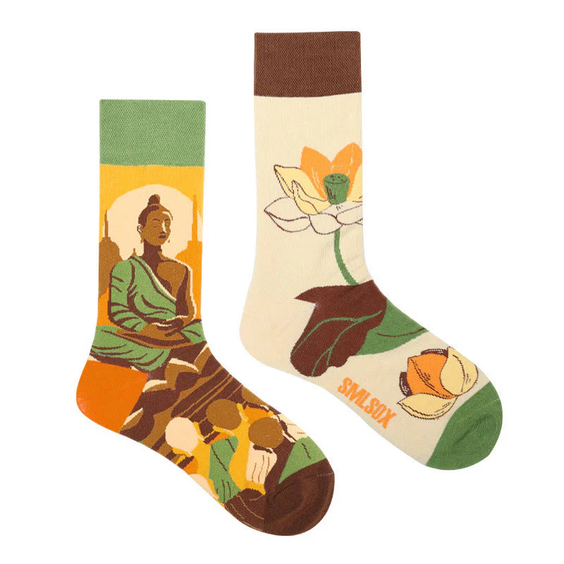 Buddha Stones Be Here Now Casual Buddha Lotus Dragonfly Women's Socks Includes Gift Message Card