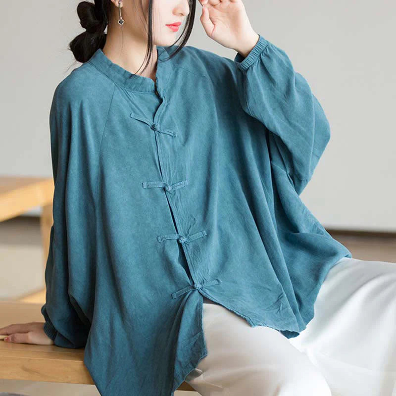 Buddha Stones Frog-Button Long Sleeve Shirt Zen Tai Chi Meditation Top Hanfu Clothing Jacket