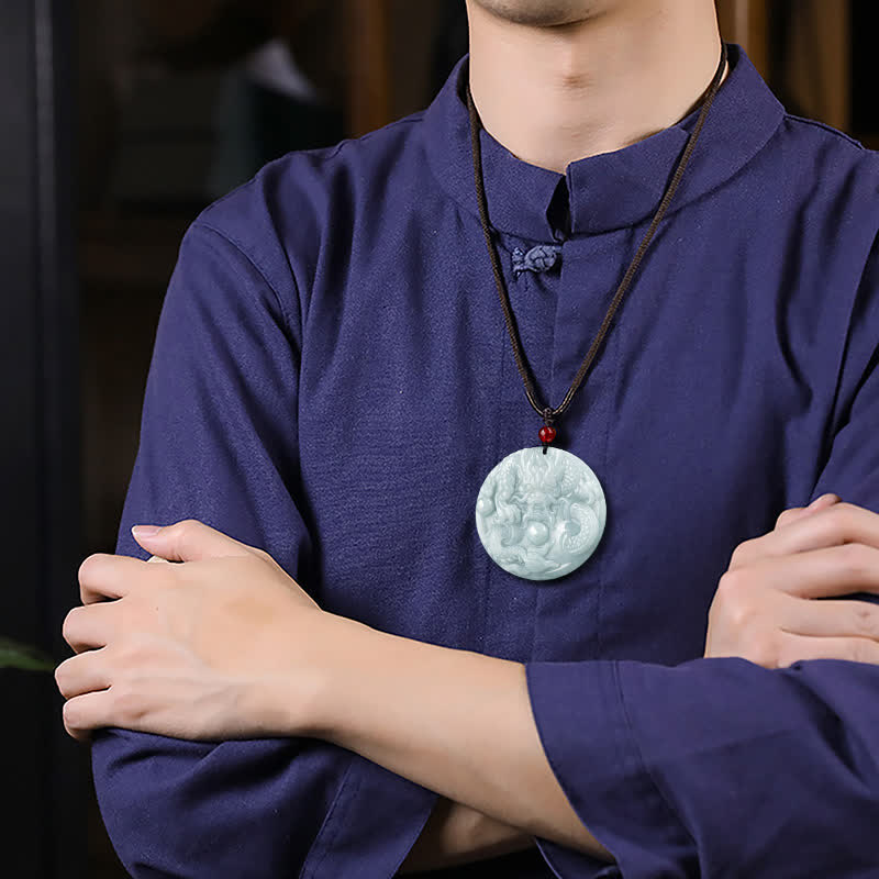 âââA Flash Sale- Buddha Stones Chinese Zodiac Dragon Jade Success Amulet String Necklace
