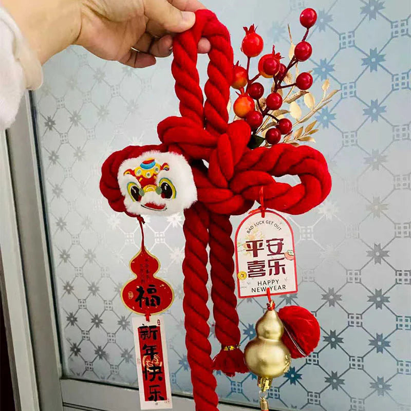 Buddha Stones Year of the Horse Dancing Lion Fu Character Chinese Knotting Fortune Decoration