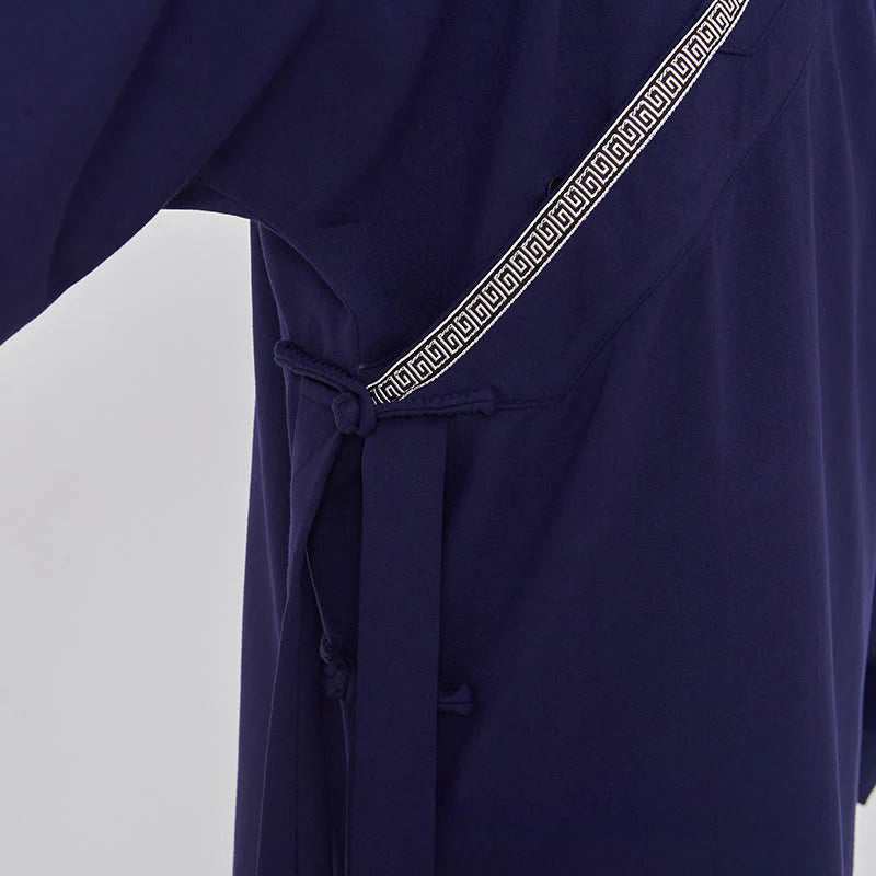 Buddha Stones 2Pcs Wudang Fall Solid Frog-Button Long Sleeve Linen Unisex Taoist Robe Kimono Pants Qigong Ceremony Suit