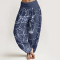 Buddha Stones Cotton Morning Glory Flowers Pattern Design Women's Elastic Waist Harem Pants