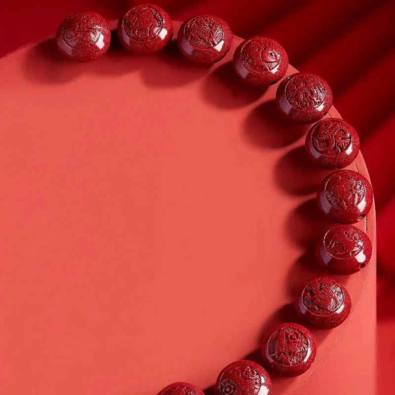 Buddha Stones Chinese Zodiac Year Of The Horse Carved Cinnabar Peaceful Blessing Bracelet