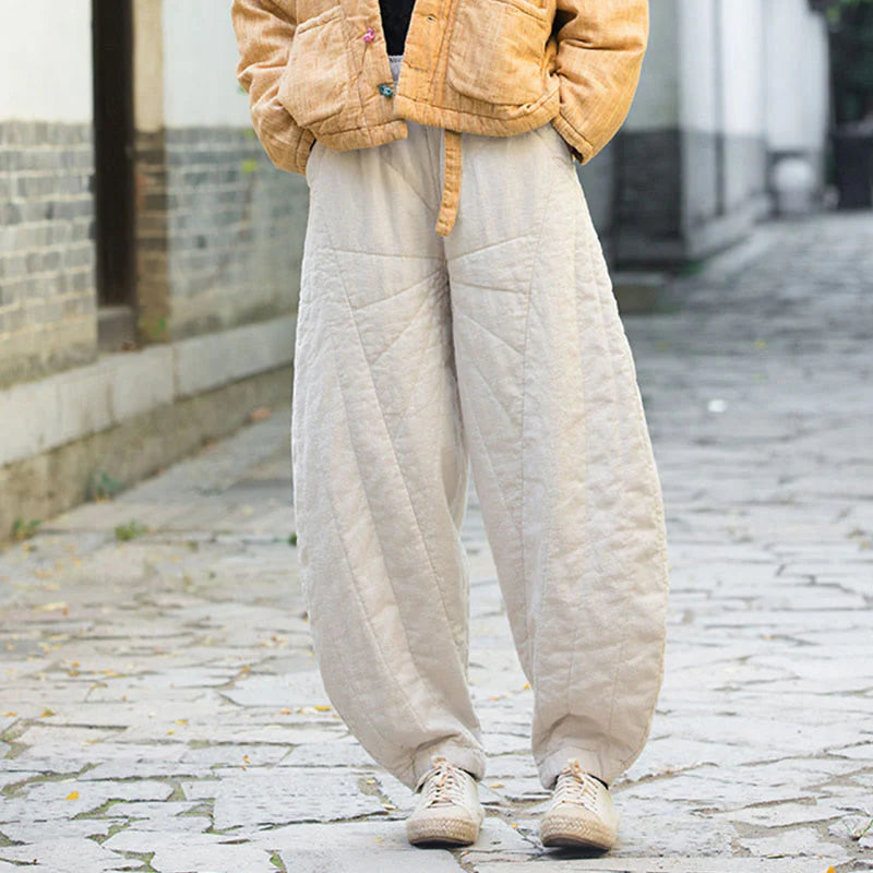 Buddha Stones Plain Cotton Thick Women's 7-8 Length Pants With Pockets