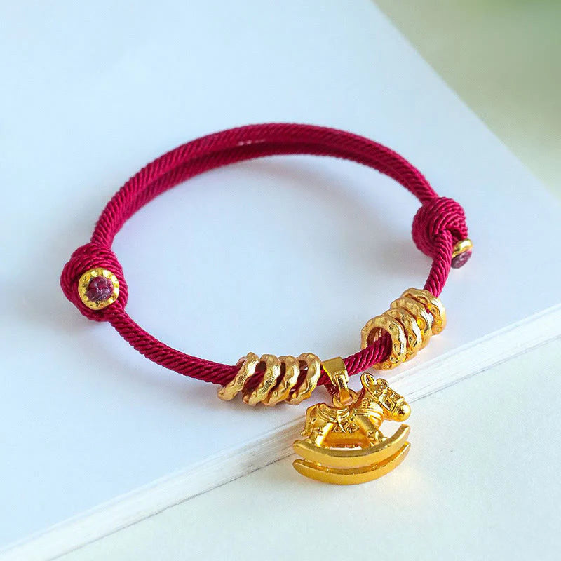Buddha Stones Year Of The Horse Simple Horse Circle Charm Rope Faith Bracelet