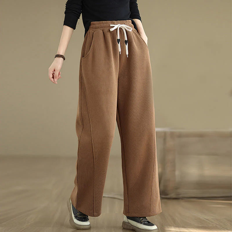 Buddha Stones Solid Color Drawstring Women's Wide Leg Pants With Pockets
