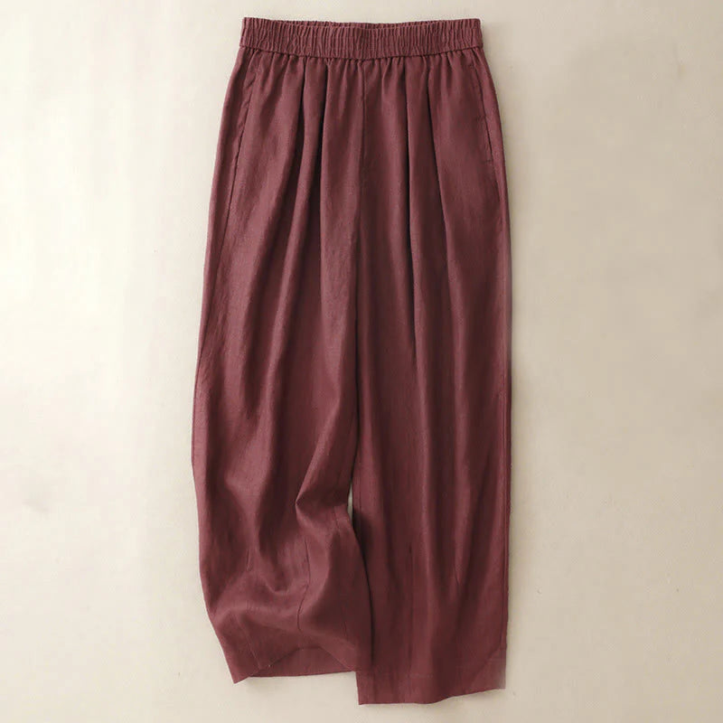 Buddha Stones Summer Plain Women's Cotton Linen Harem Pants With Pockets