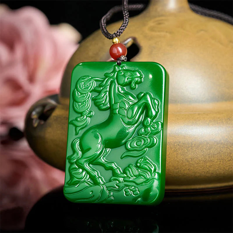 Buddha Stones Year Of The Horse Jade Abundance  Necklace Pendants
