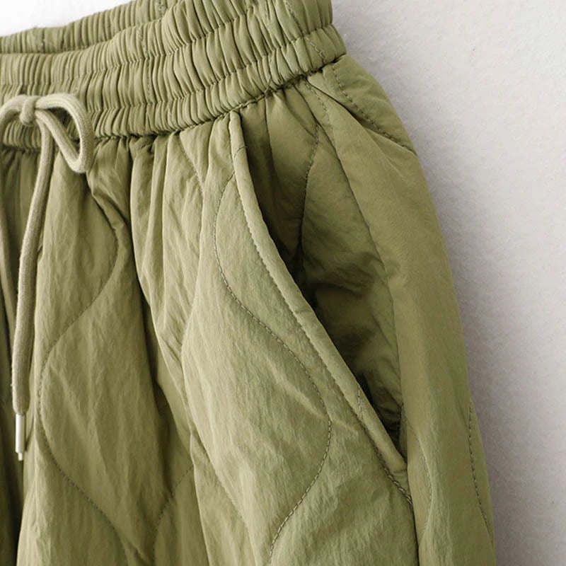 Buddha Stones Women's Plain Elastic Cuff Design Drawstring Thermal Thickened Pants With Pockets