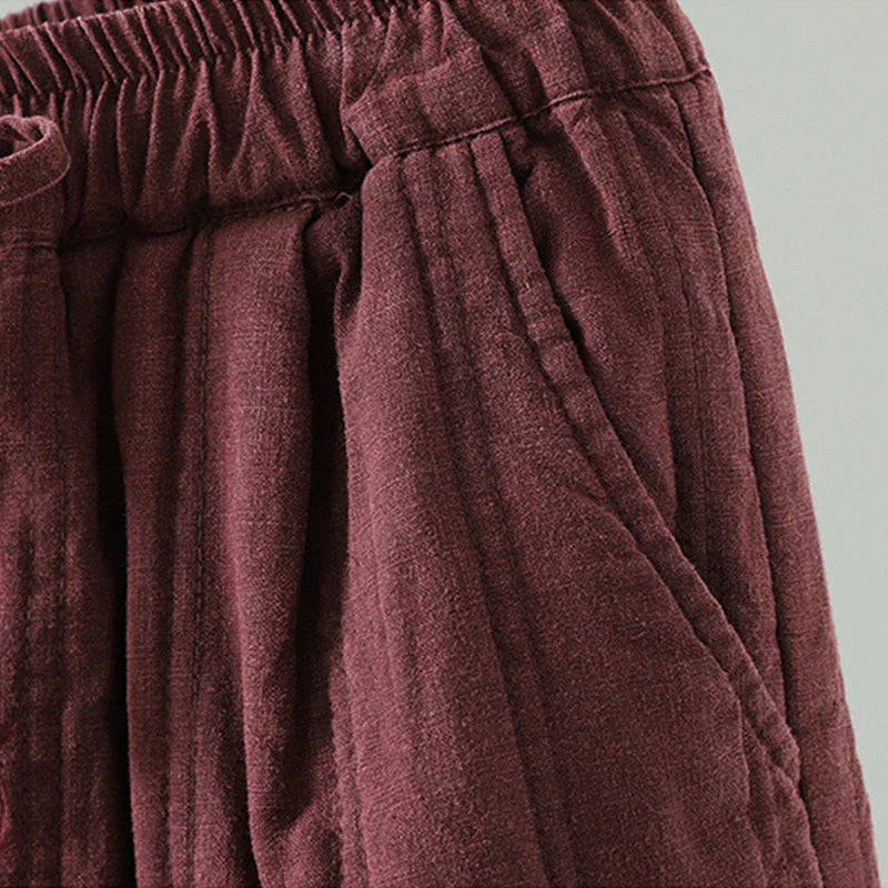 Buddha Stones Daily Plain Drawstring Design Women's Harem Elastic Waist Cotton Pants With Pockets