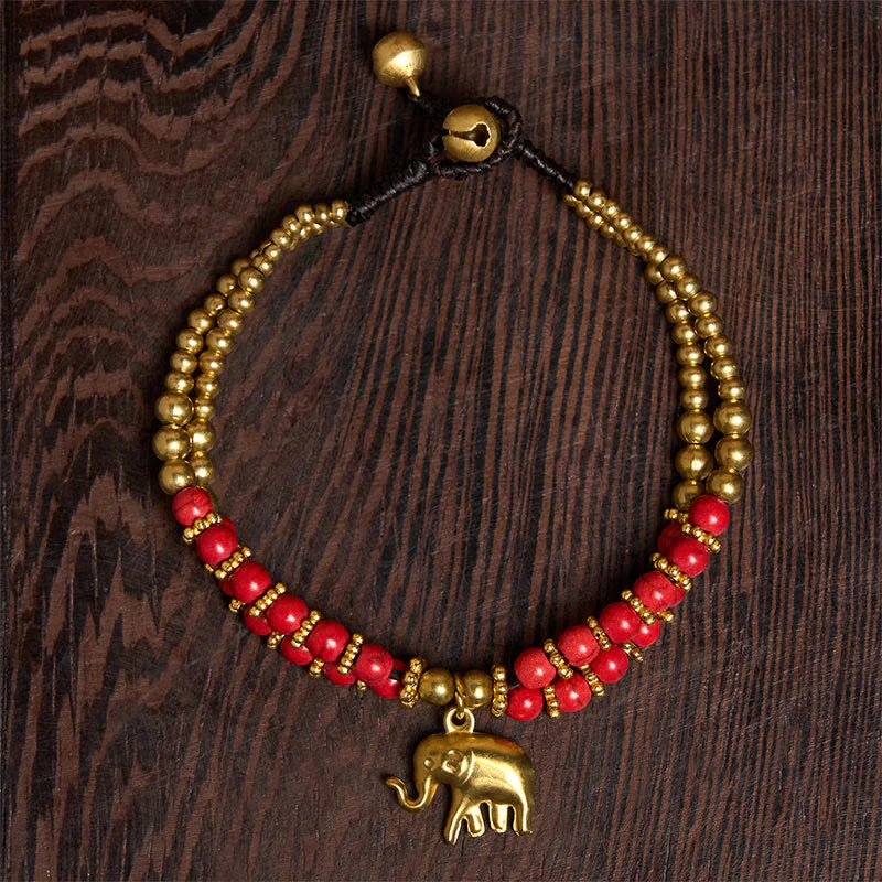 Buddha Stones Turquoise Elephant Luck Double-layer Plated Copper Strength Bracelet