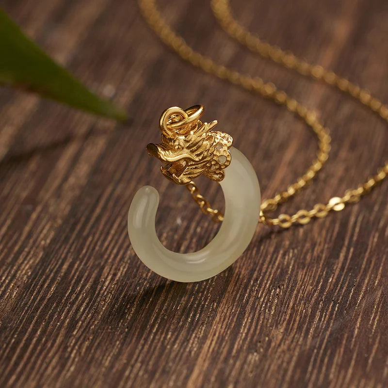Buddha Stones 925 Sterling Silver Year Of The Dragon Natural Hetian Jade Luck Strength Necklace Pendant (Extra 40% Off | USE CODE: FS40)