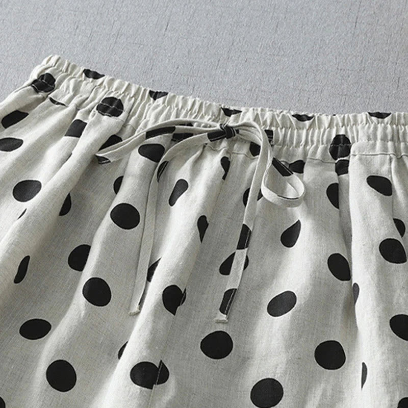 Buddha Stones Polka Dot Floral Pattern Pattern Women's Cotton Linen Harem Pants With Pockets