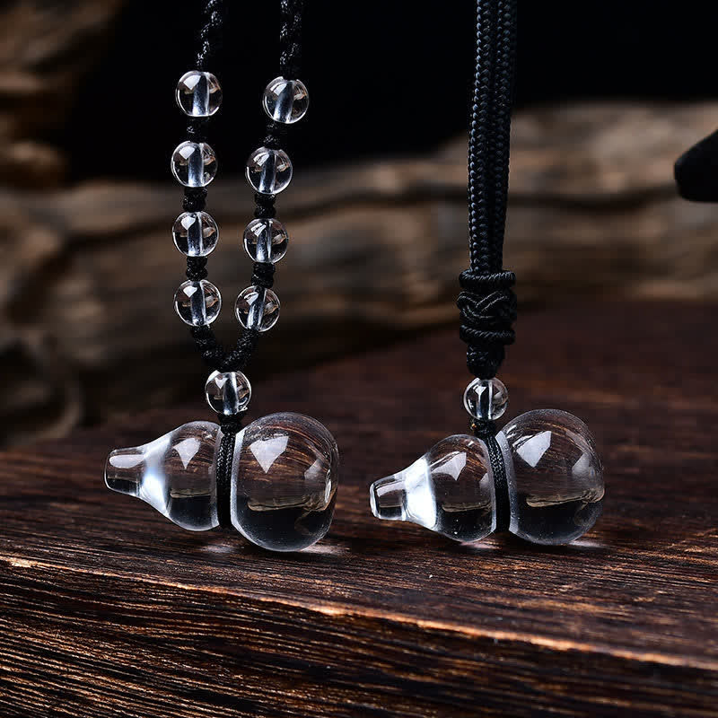 Buddha Stones Natural Clear Quartz Gourd Protection Beads Rope Necklace