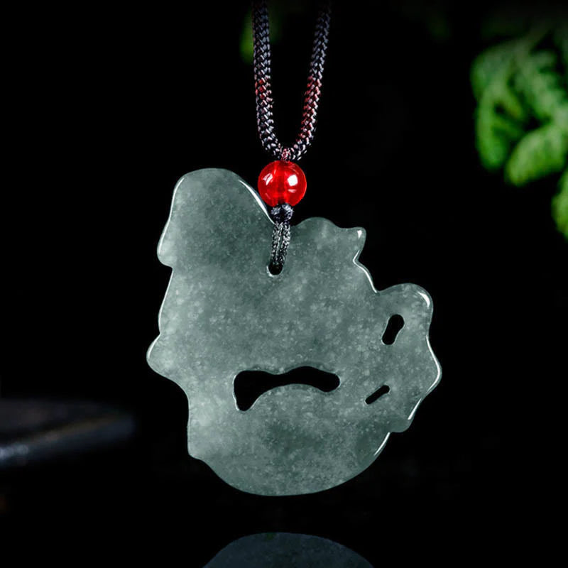 Buddha Stones Year of the Horse Jade Ingot Luck Prosperity Rope Necklace Pendant