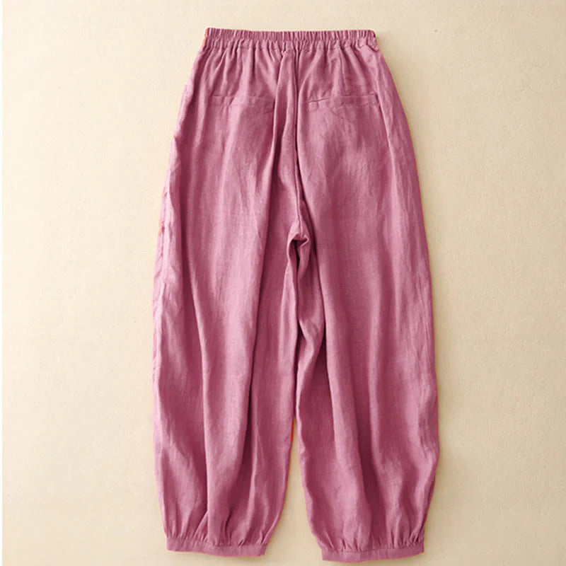 Buddha Stones Summer Commute Pure Color Women's Cotton Ankle-Length Pants With Pockets