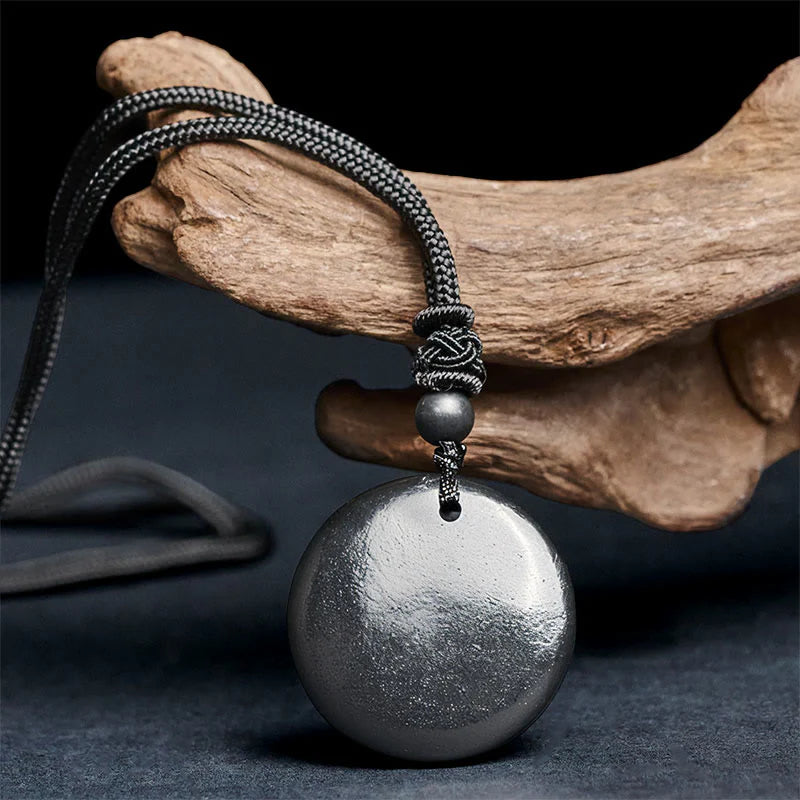 Buddha Stones Geometric Round Authentic Shungite Stone Rope Inner Strength Necklace Pendant