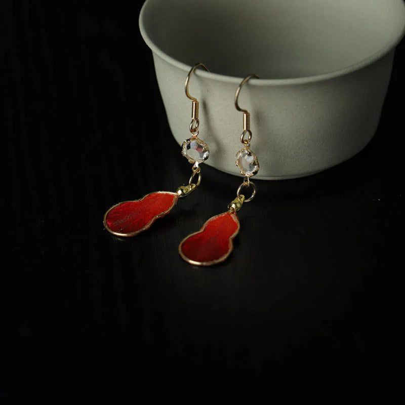 Buddha Stones Handcrafted Red Silk Art Gourd Glass Blessing Fortune Hook Earrings