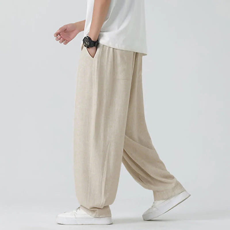 Buddha Stones Summer Drawstring Ankle Length Solid Color Men's Straight Leg Pants