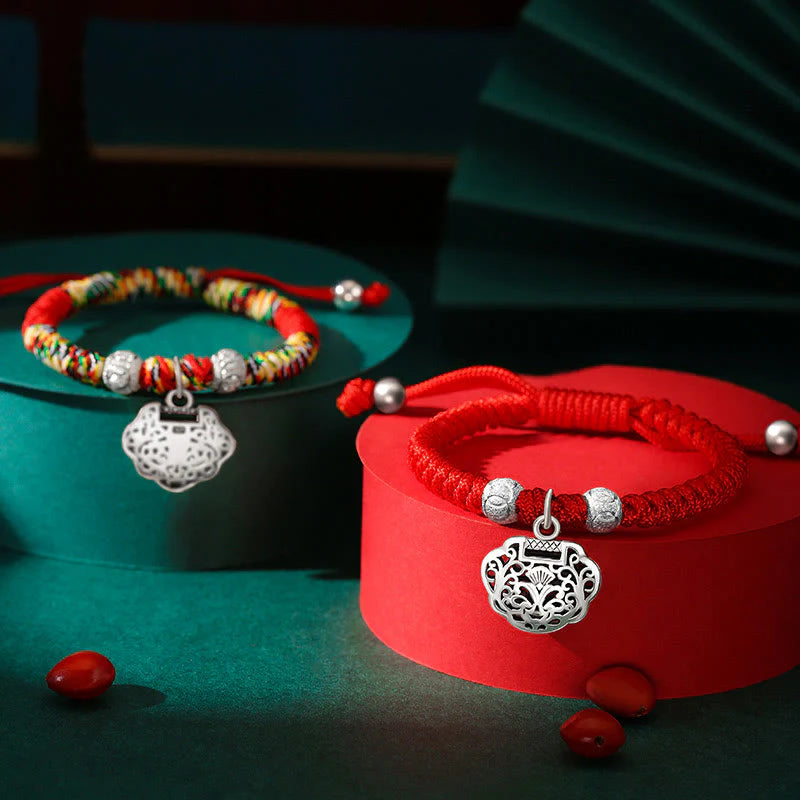 Buddha Stones 925 Sterling Silver Chinese Lock Charm Multicolored Red String Protection Handmade Braided Kids Bracelet (Extra 35% Off | USE CODE: FS35)