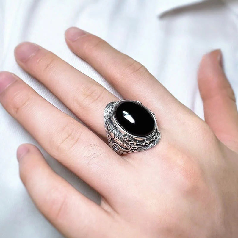 FREE Today: Transformation Strength Black Obsidian Koi Fish Symbol Adjustable Ring