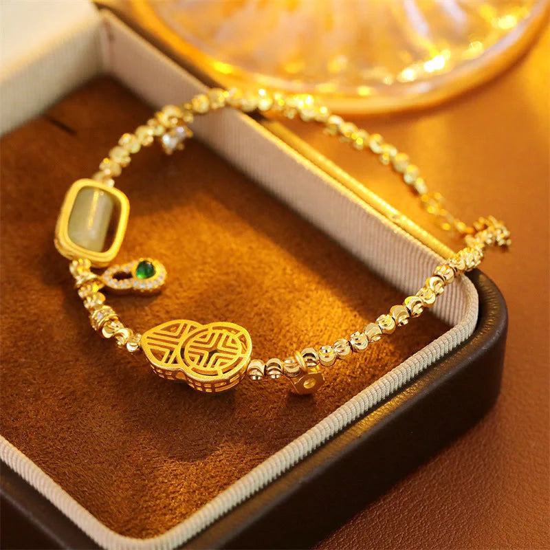 Buddha Stones Gourd Green Agate Zircon Copper Beads Support Chain Bracelet