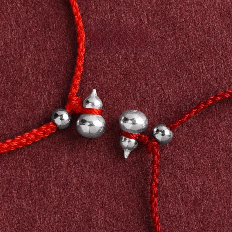 Buddha Stones 925 Sterling Silver Gourd Lucky Fortune Charm String Connection Bracelet