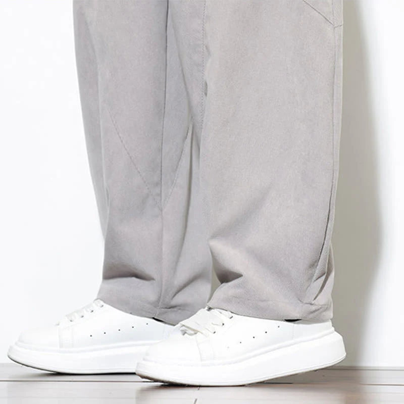 Buddha Stones Drawstring Solid Color Tapered Design Cotton Corduroy Men's Harem Pants With Pockets