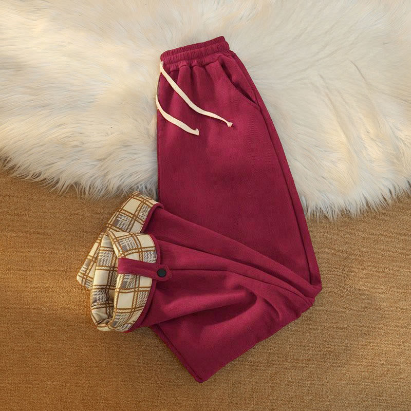 Buddha Stones Women's Patchwork Cotton Corduroy Fleece-Lined Wide Leg Pants With Pockets