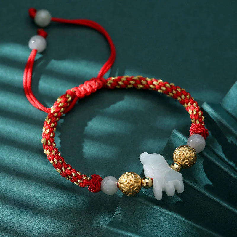 Buddha Stones Chinese Zodiac Jade Silver Beads Year Of The Horse Red String Luck Bracelet