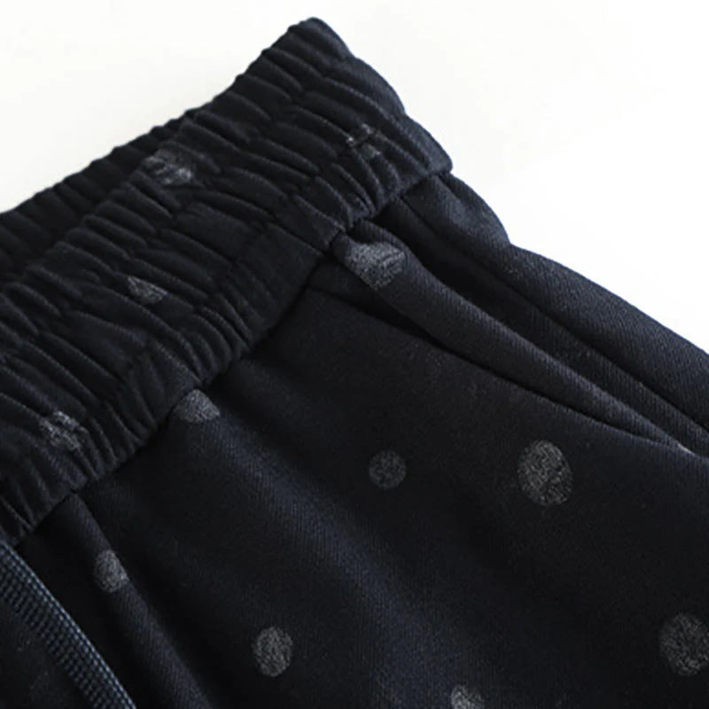 Buddha Stones Casual White Dots Pattern Polyester Women's Wide Leg Pants With Pockets