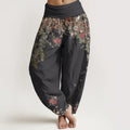 Buddha Stones Pure Cotton Casual Red Peony Flower Vine Design Women's Elastic Waist Harem Pants