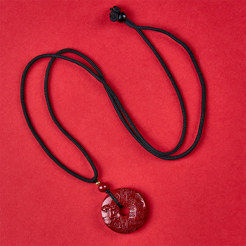 Buddha Stones Year Of The Horse Carved Fu Character Peace Buckle Design Cinnabar Blessing Auspicious Necklace Pendant