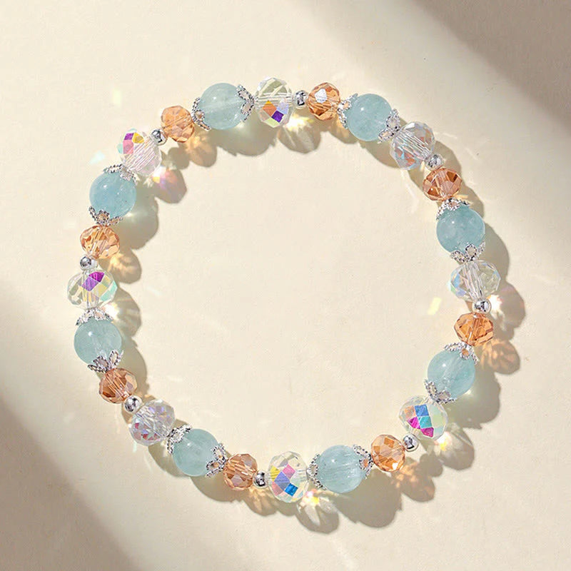Buddha Stones Natural Aquamarine Super Seven Crystal Sparkling Faceted Bead Peace Bracelet