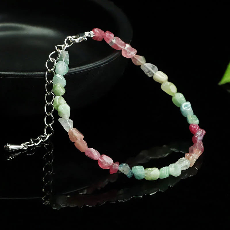 Buddha Stones 4mm Ultra-thin Tourmaline Irregular Beads Positive Chain Bracelet