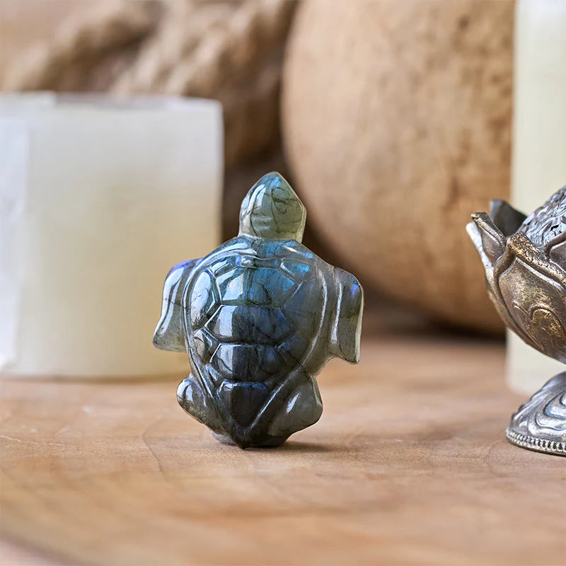 Buddha Stones Turtle Natural Labradorite Figurine Wisdom Protection Statue Home Decoration