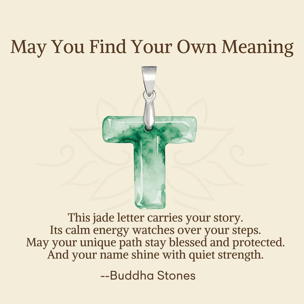Buddha Stones May You Find Your Own Meaning Natural A-Z Letter Jade 925 Sterling Silver Chain Necklace Includes Gift Message Card