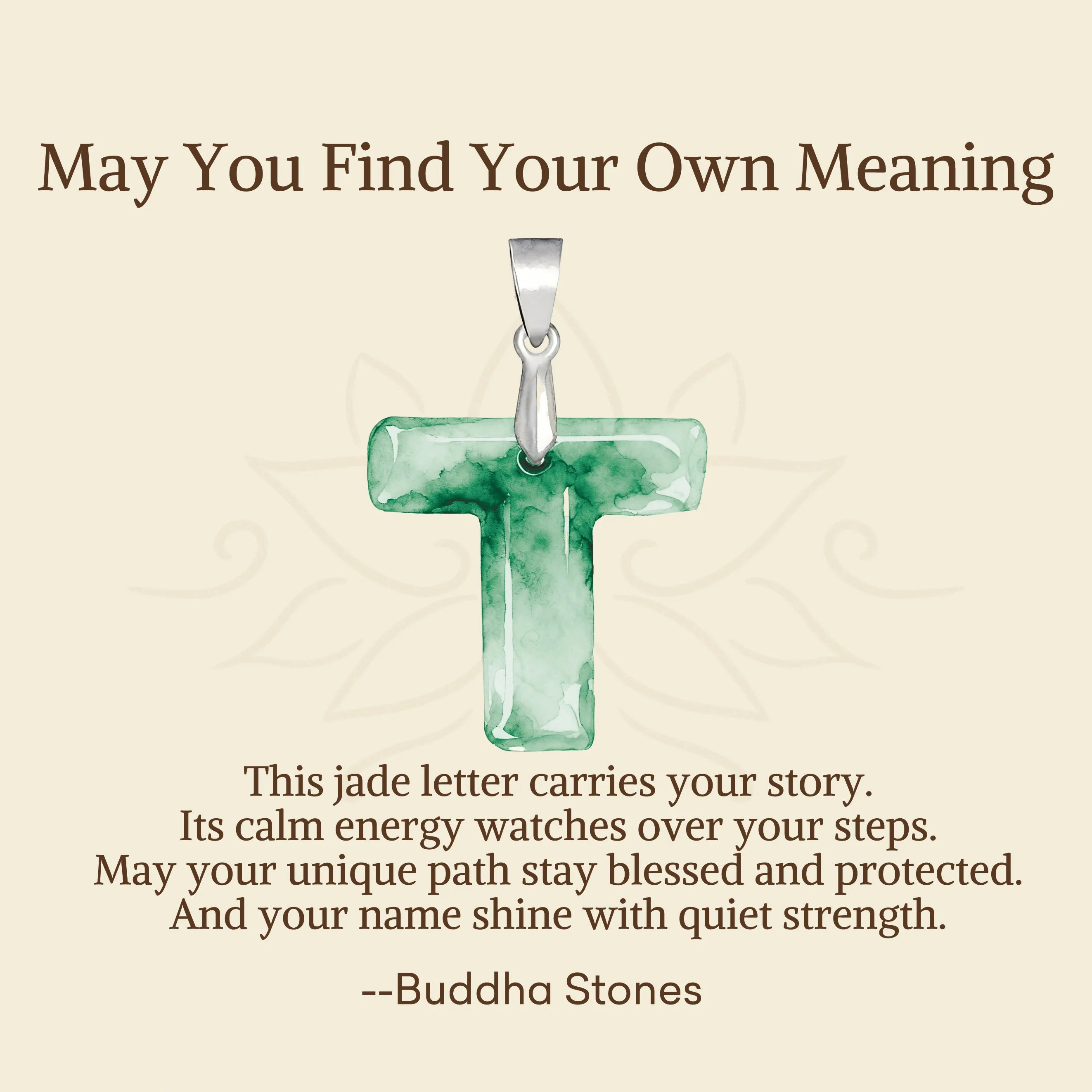Buddha Stones May You Find Your Own Meaning Natural A-Z Letter Jade 925 Sterling Silver Chain Necklace Includes Gift Message Card