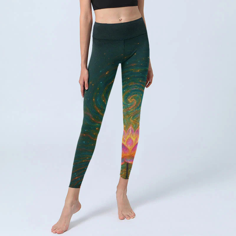 Buddha Stones Gorgeous Lotus Water Ripples Pattern Print Gym Leggings Women's Yoga Pants