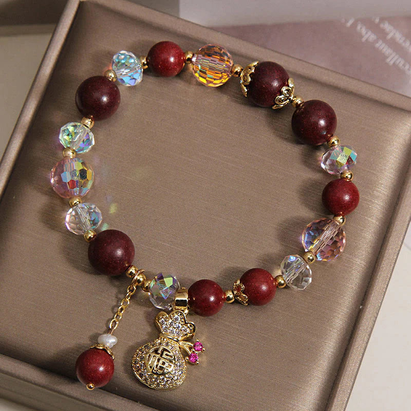 Buddha Stones Sandalwood Fu Character Lucky Fortune Money Bag Charm Protection Bracelet