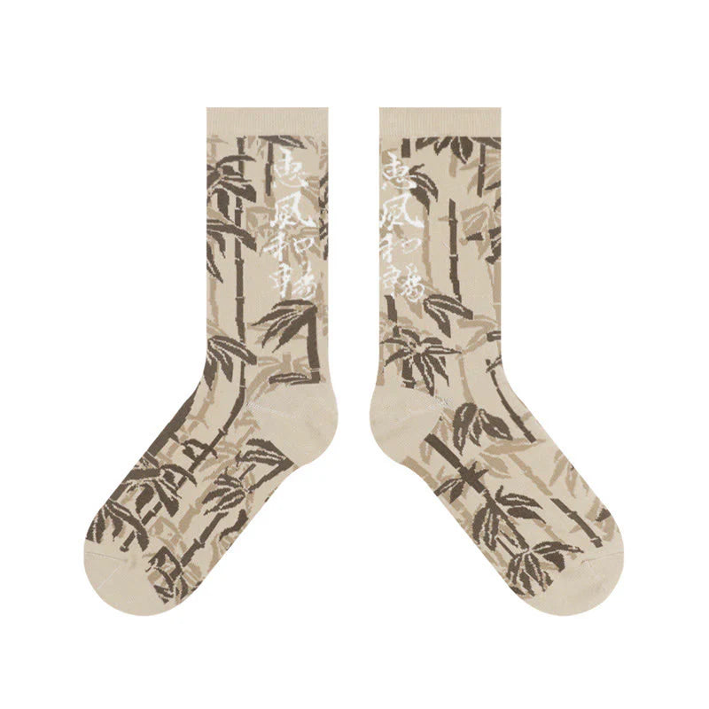 Buddha Stones Chinese Calligraphy Floral Design Micro Crew Women Cotton Socks