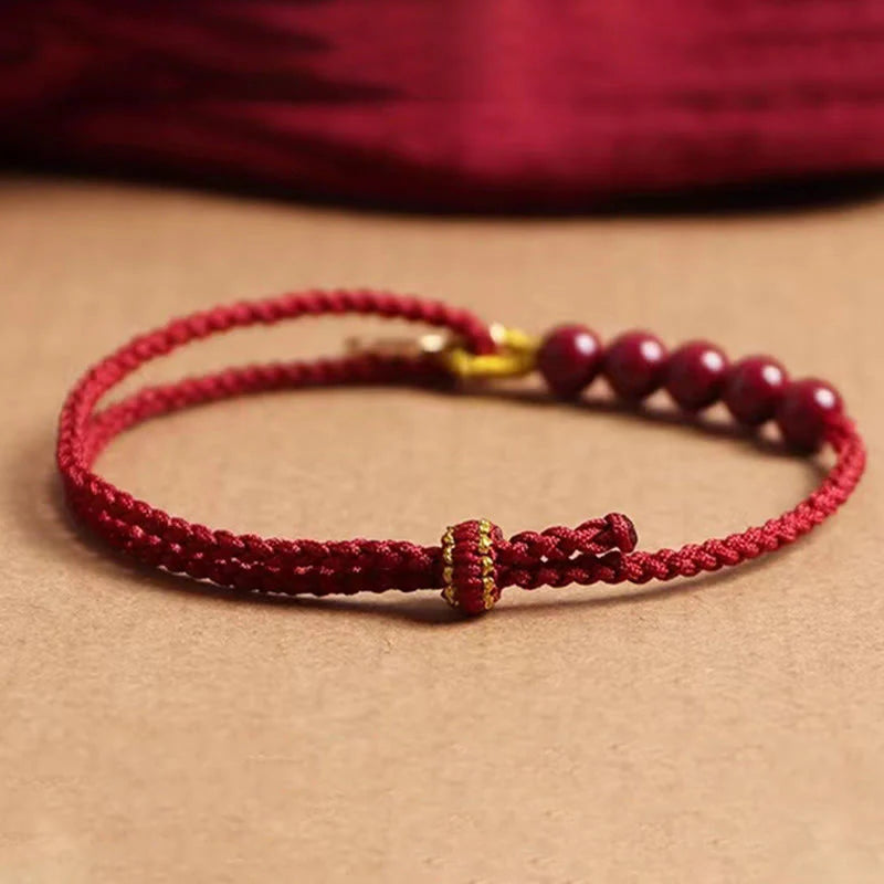 Buddha Stones Cinnabar Fu Character Beads Blessing Red String Handmade Braided Bracelet