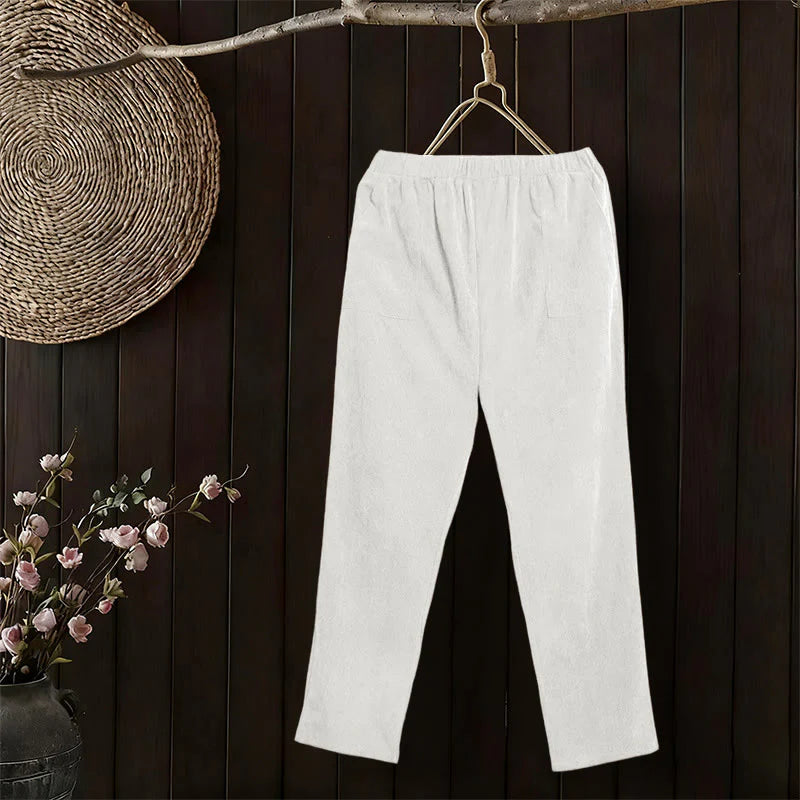 Buddha Stones Women's Commute Pure Color Corduroy Pants With Pockets