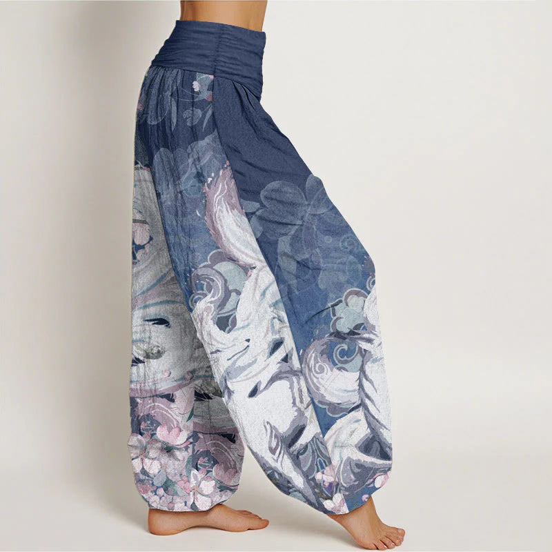 Buddha Stones Cotton Fox Cherry Blossoms Women's Elastic Waist Harem Pants