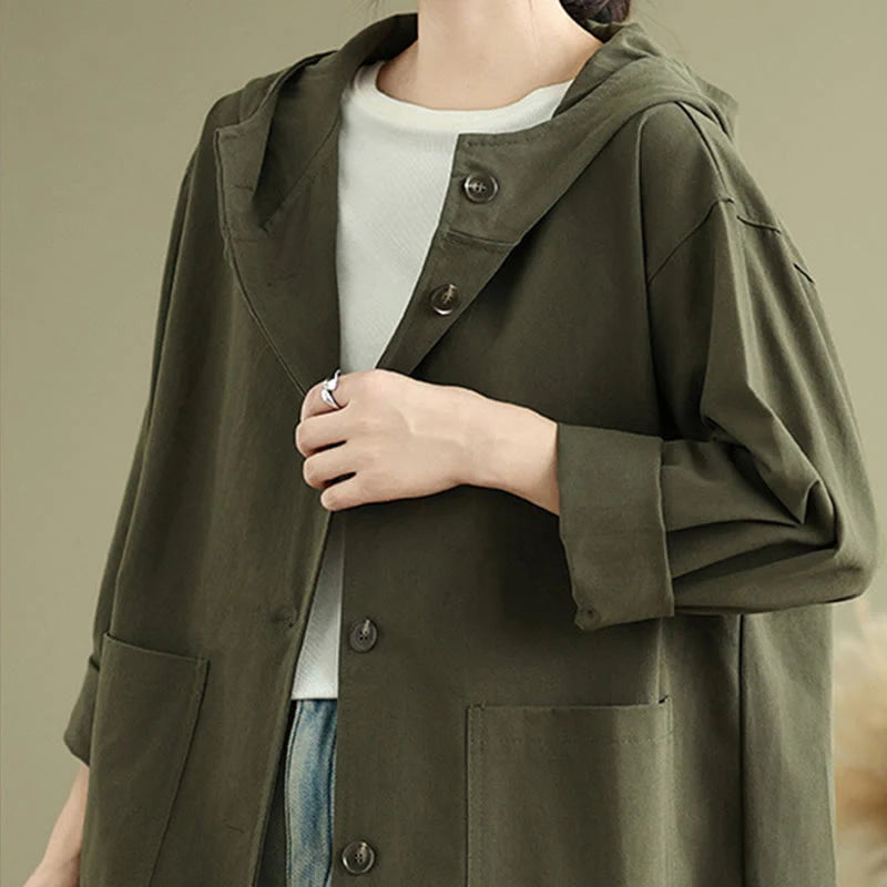 Buddha Stones Fall Vintage Hoodie Women's Cotton Linen Jacket With Front Pockets