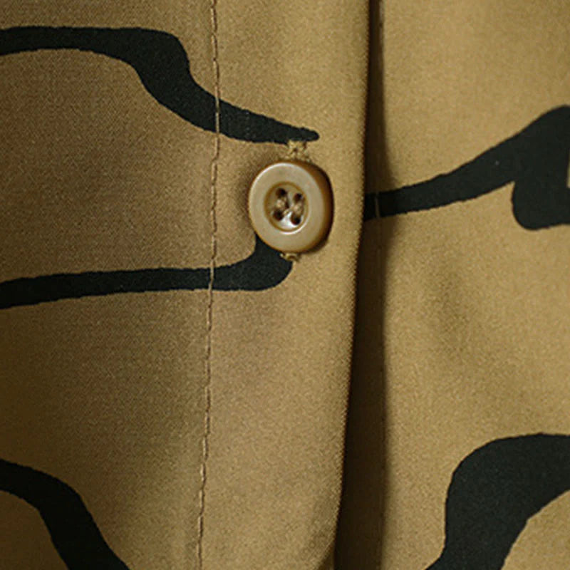 Buddha Stones Spring Fall Stand Collar Line Pattern Long Sleeve Women's Cotton Polyester Shirt