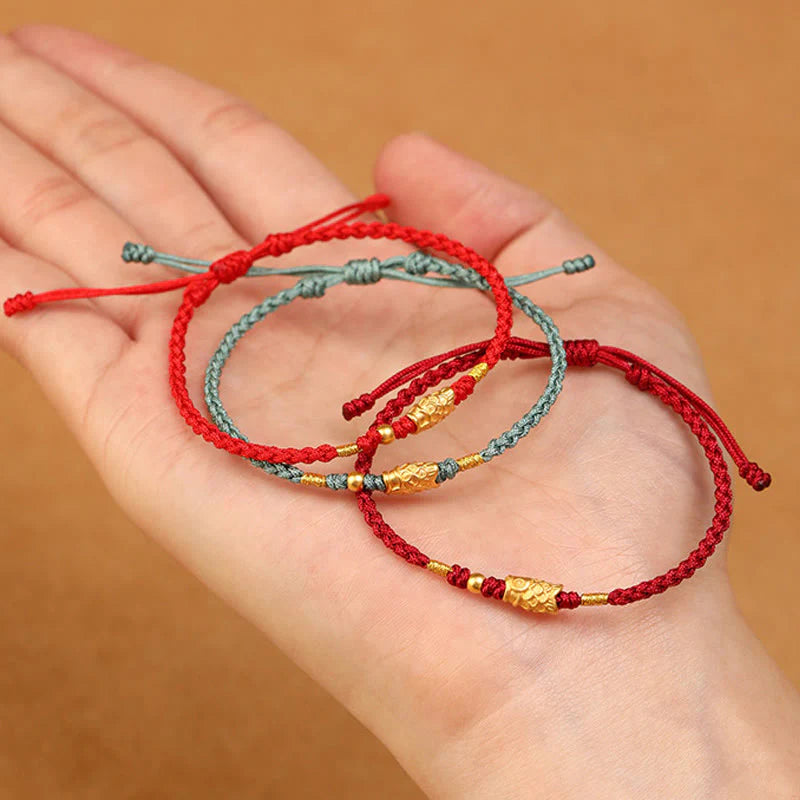 Buddha Stones 999 Gold Luck Protection Koi Fish Handmade Braided String Bracelet