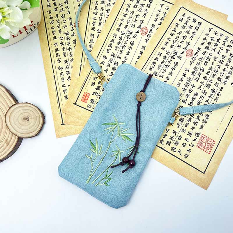 Buddha Stones Small Embroidered Flowers Crossbody Bag Shoulder Bag Cellphone Bag 11*20cm