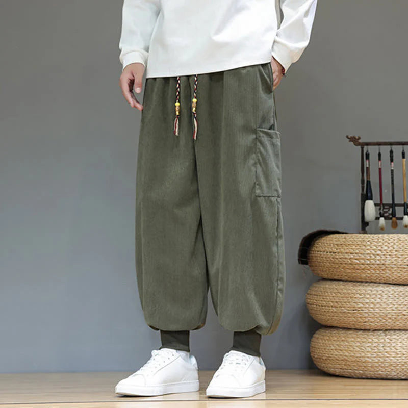 Buddha Stones Spring Solid Color Men's Ankle-Length Cotton Pants With Pockets